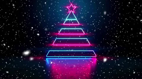 Christmas tree. Falling snowflakes. Minimalistic background. Neon. Stock Footage 271235404
