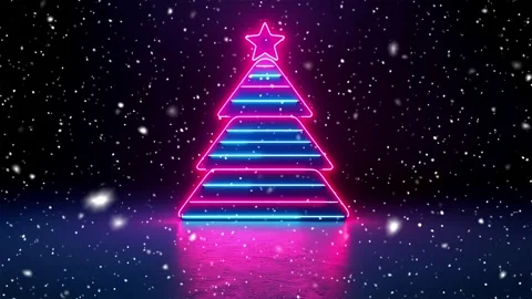 Christmas tree. Falling snowflakes. Minimalistic background. Neon. Stock Footage 271235486