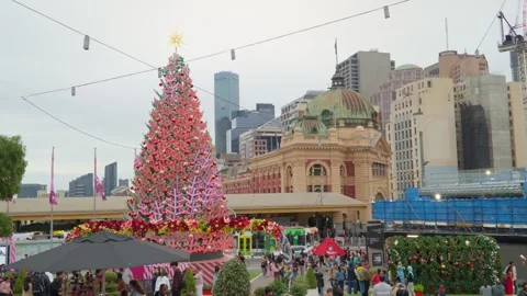 Christmas Tree at Federation Square Melbourne Stock Footage 323681389