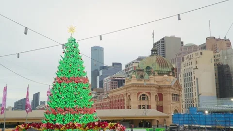Christmas Tree at Federation Square Melbourne Stock Footage 323681472