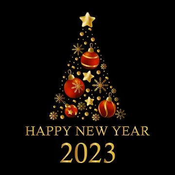 Christmas tree from festive elements of red and gold colors, 2023 - Vector 스톡 일러스트