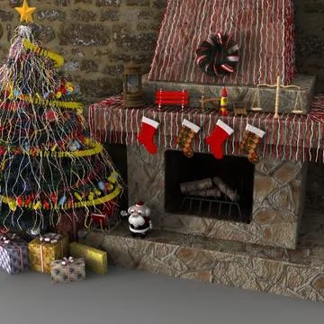 Christmas Tree Fireplace 3D Model
