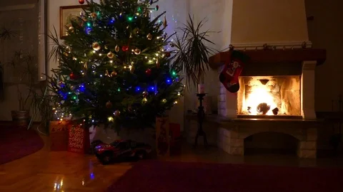 Christmas Tree Fireplace Lights Stock Footage 87263377