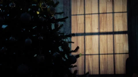 Christmas tree with flashing lights and window shadows Stock Footage 254321027