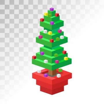 Christmas tree flat 3d isometric pixel art icon Stock-Illustration