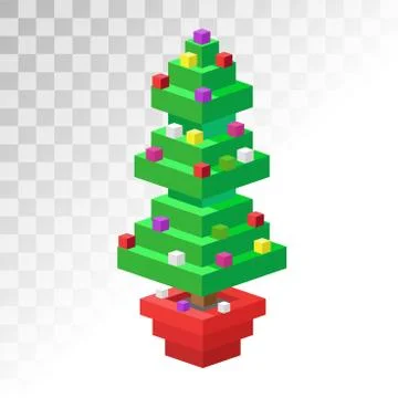 Christmas tree flat 3d isometric pixel art icon Stock Illustration