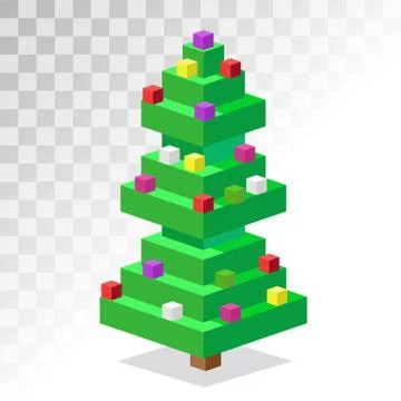 Christmas tree flat 3d isometric pixel art icon Stock Illustration
