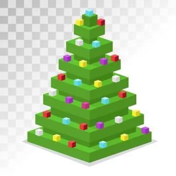 Christmas tree flat 3d isometric pixel art icon Stock Illustration