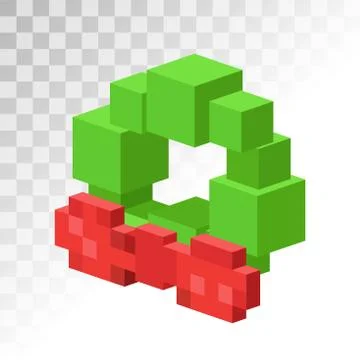 Christmas tree flat 3d isometric pixel art icon Stock Illustration