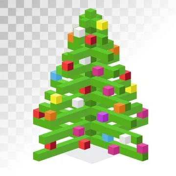Christmas tree flat 3d isometric pixel art icon Stock Illustration