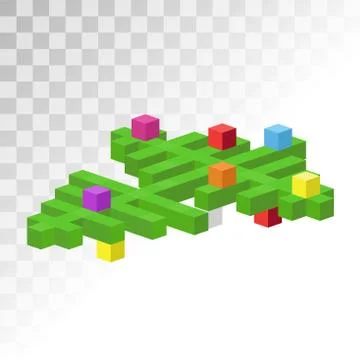 Christmas tree flat 3d isometric pixel art icon Stock Illustration