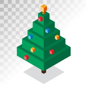 Christmas tree flat 3d isometric pixel art icon Stock Illustration