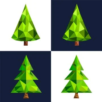 Christmas tree flat 3d lowpoly pixel art icon Stock Illustration
