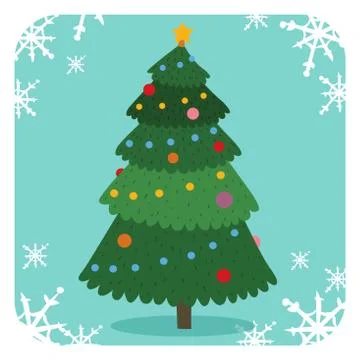 Christmas tree flat design vactor icon greeting card Stock Illustration