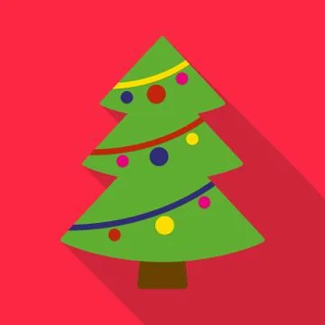 Christmas tree flat icon with long shadow. Christmas card template.  스톡 일러스트