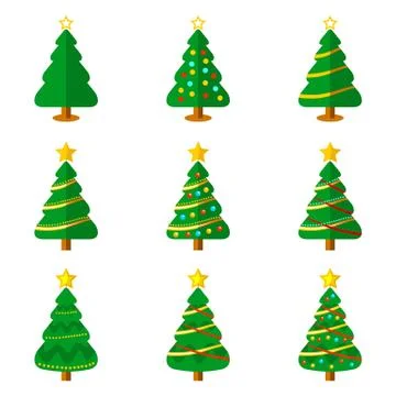 Christmas Tree Flat Icon Vector Illustration Set Stock Illustration
