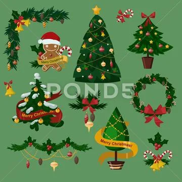 Christmas tree flat icons set Stock Illustrationen