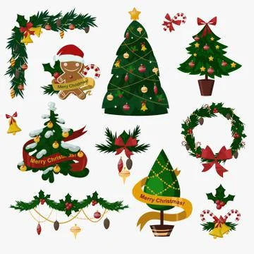 Christmas tree flat icons set Stock Illustration