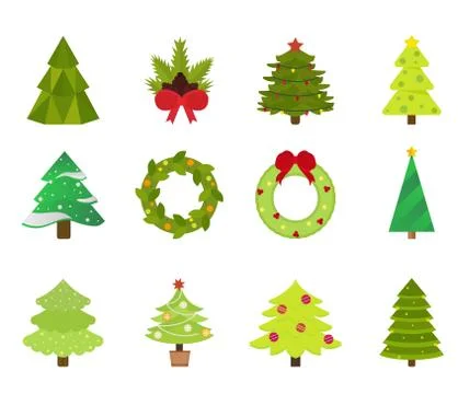 Christmas tree flat icons set Stock Illustration