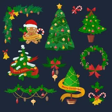 Christmas tree flat icons set Stock-Illustration