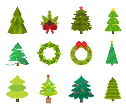 Christmas tree flat icons set Stock Illustration