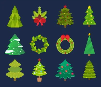Christmas tree flat icons set Stock Illustration