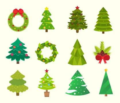 Christmas tree flat icons set Stock Illustration