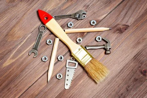 Christmas tree flat lay made from hand tools Stock-Fotos