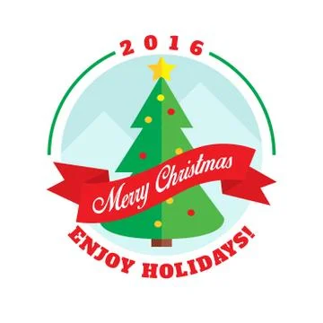 Christmas tree flat style logo Stock Illustration