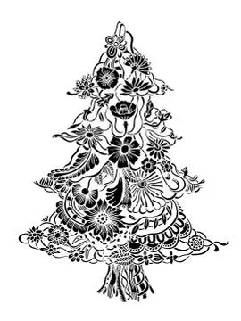 Christmas Tree of flowers 스톡 일러스트
