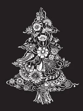 Christmas Tree of flowers Stock Illustration