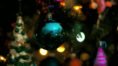 Christmas Tree fly into reflection on ornaments Stock Footage 44348777