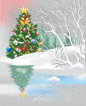 Christmas tree in the forest, Stock Illustration