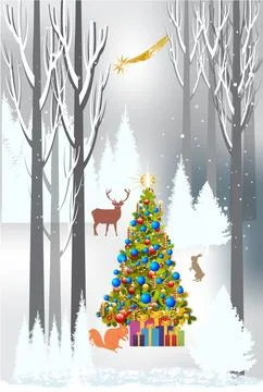 Christmas tree in the forest, Stock Illustration