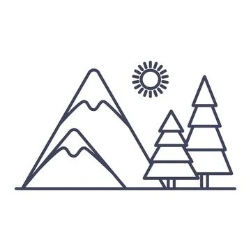 Christmas tree forest mountains linear icons. Simple nature icons. Vector Stock Illustration