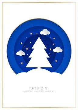 Christmas tree in the forest  in paper cut trendy style. Christmas, New Year  Stock Illustration