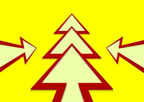 Christmas tree in the form of a red arrow on a yellow background Stock Illustration