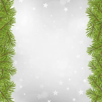Christmas tree frame on blurred silver star background Illustrazione stock