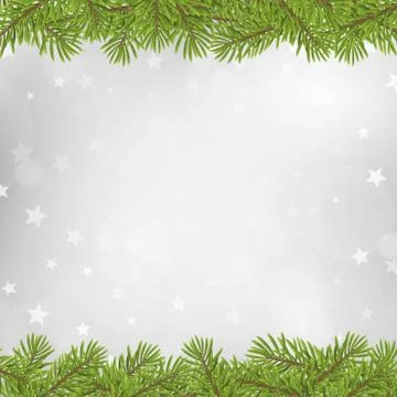 Christmas tree frame on blurred silver star background Illustrazione stock