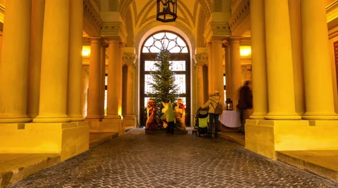 Christmas tree in front of a historic building in Bratislava Stock Footage 58844656