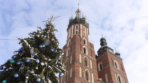 Christmas tree in front of St. Mary`s  basilica. 4598 Stock Footage 147455121