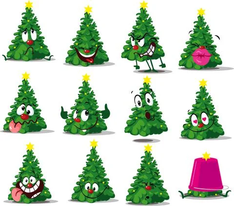 Christmas Tree Funny Vector Cartoon Sticker Vector Illustration Emoticon Stock Illustration