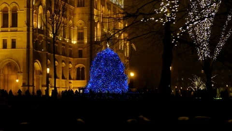 Christmas tree in the garland on the Kossuth square on Budapest . Stock Footage 121424088
