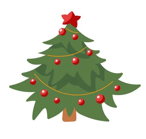 Christmas tree in garlands and decorations..Vector illustration in cartoon style Stock Illustration