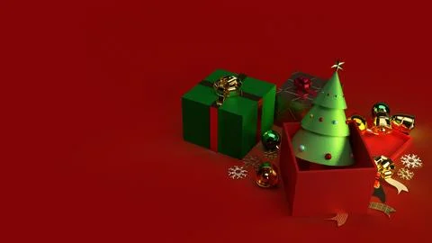 Christmas tree in gift box 3d rendering for Christmas content. Stock Photos