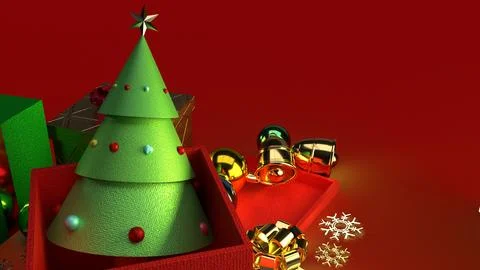 Christmas tree in gift box 3d rendering for Christmas content. Stock Photos