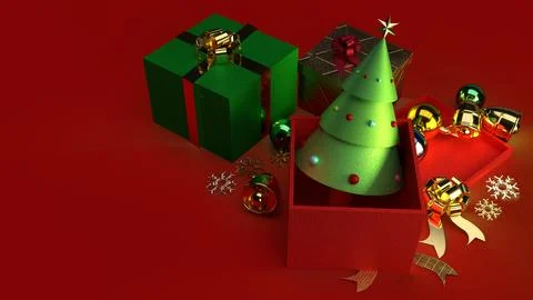 Christmas tree in gift box 3d rendering for Christmas content. Stock Photos