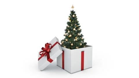 Christmas tree. Gift box concept. 3D rendering Stock Illustration