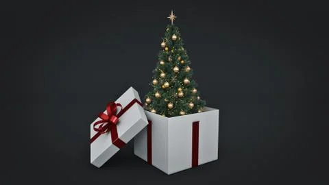 Christmas tree. Gift box concept. 3D rendering Stock Illustration