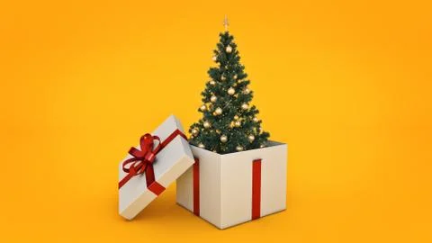 Christmas tree. Gift box concept. 3D rendering Stock Illustration